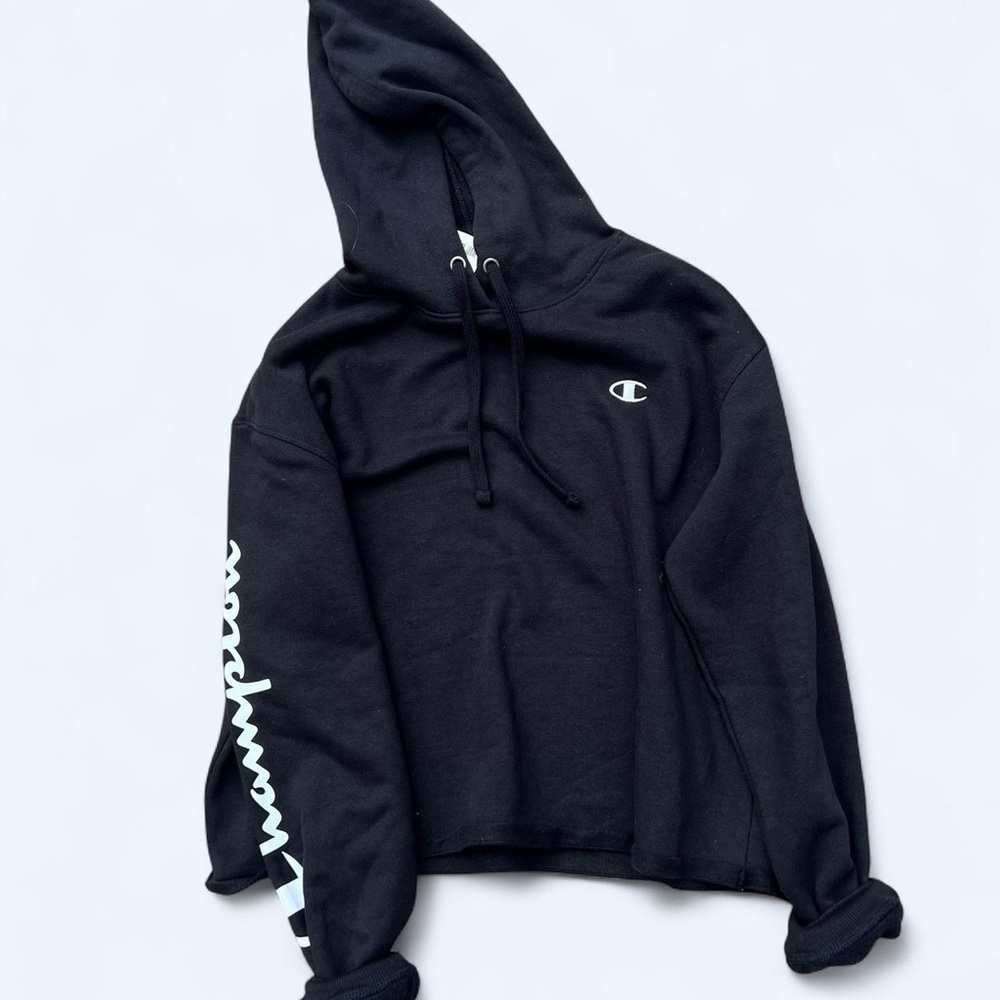 Champion Black Logo Sleeve Hoodie | New With Tags